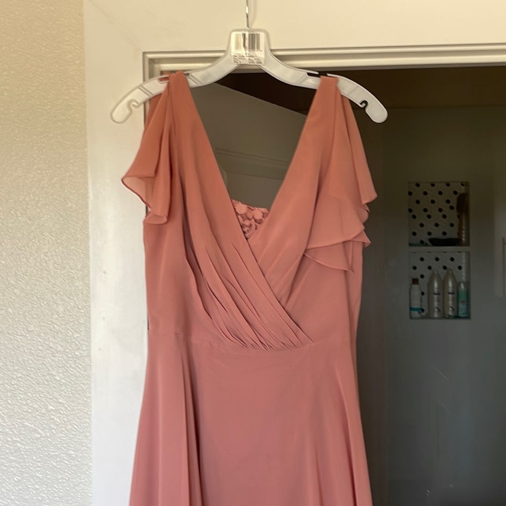 David’s Bridal Bridesmaid Dress, size 8, floor length gown in Desert Coral.